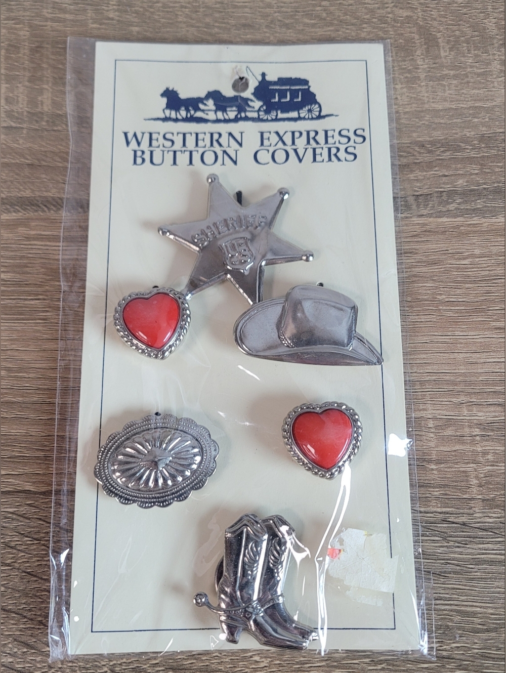 Western Express Button Covers - Cowboy Western Set with Red Heart Accents 80s 90